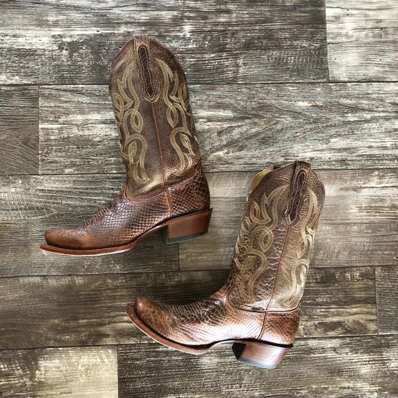 Nocona Shoes - SOLD ❌Nocona Square Toe Cowgirl Boots Rattlesnake Embossed Tan Leather Size 7.5B